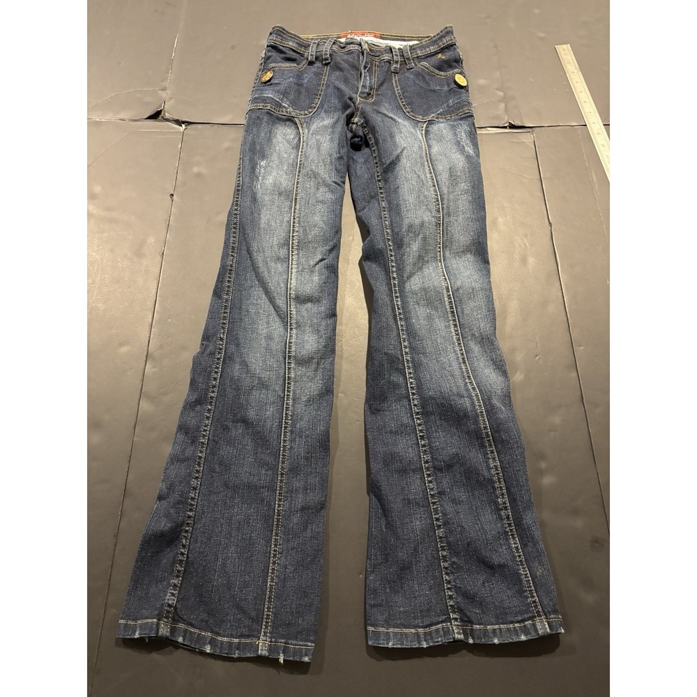 Baby Phat Flare Jeans Size 9 Blue Denim Y2K Low Rise Seamed